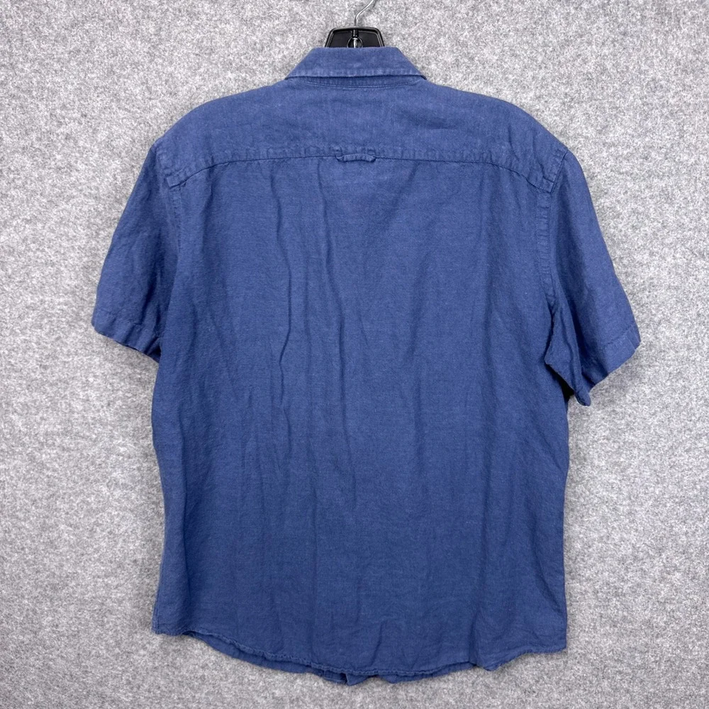 Banana Republic Mens Blue Linen Cotton Short Sleeve Button Down Shirt Large